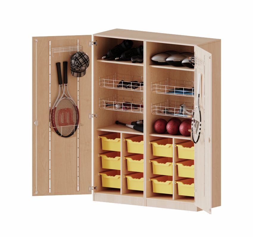 Sportschrank mit 12 Boxen und Kleingerätehalter, 4 Dekore